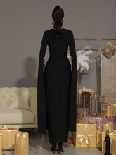 Modphy New Fashion Women Sexy Pearl Decor Extra Long Sleeve Maxi Bandage Dress, Elegant Party Evening Gown